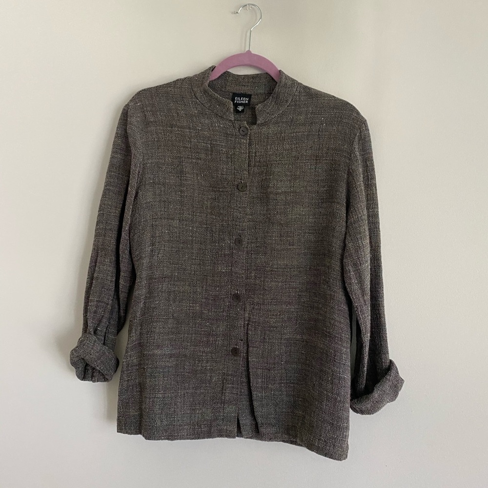{Eileen Fisher} 🔷 collarless button down